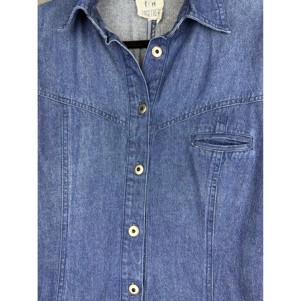Together Vintage Denim Maxi Shirt Dress Blue Long Sleeve Button Front Size 8 - Picture 3 of 7